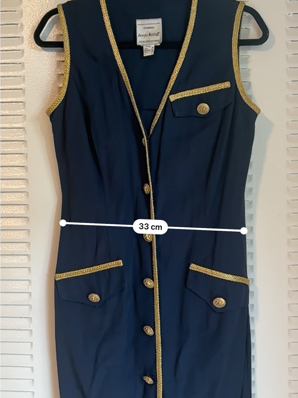 Joseph Ribkoff Navy Gold Trim Midi Dress | Luxury Metallic Braid | Size 10 - Picture 15 of 16
